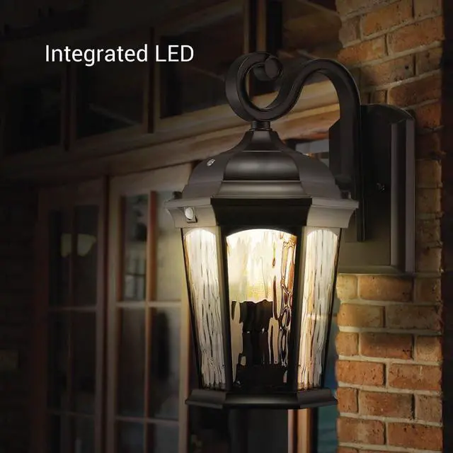 Alt view image 4 of 6 - Euri Lighting EFL-130W-MD Flickering Flame Porch Light, Water Glass, with Integrated Security Light (3000K), Motion-Sensor, Dusk-to-Dawn, Oil Rubbed Bronze Housing