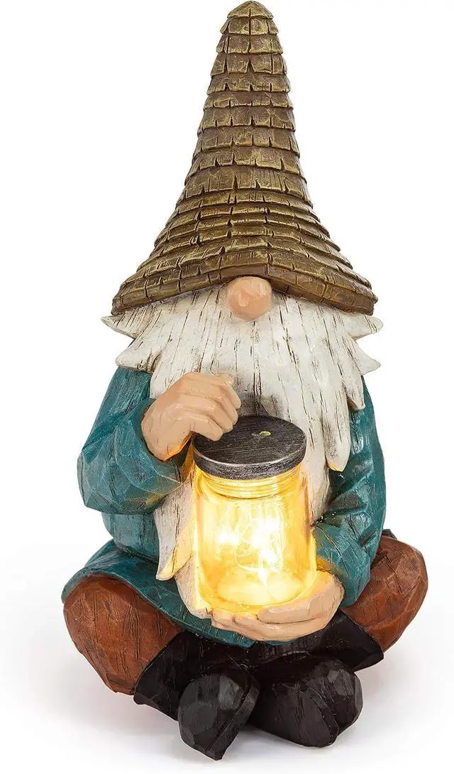 Main image of VP Home Firefly Jar Gnomes - Outdoor Garden Gnome with Solar Light - Durable Garden Decorations for Yard, Lawn, Patio - 10.5H x 7W x 5.5D - Weather-Resistant Gnome Statue