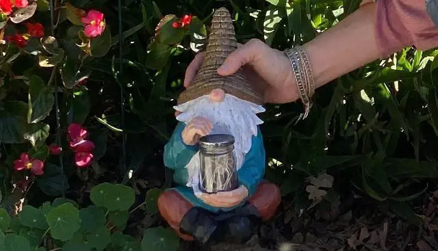Alt view image 3 of 6 - VP Home Firefly Jar Gnomes - Outdoor Garden Gnome with Solar Light - Durable Garden Decorations for Yard, Lawn, Patio - 10.5H x 7W x 5.5D - Weather-Resistant Gnome Statue