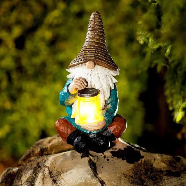 Alt view image 5 of 6 - VP Home Firefly Jar Gnomes - Outdoor Garden Gnome with Solar Light - Durable Garden Decorations for Yard, Lawn, Patio - 10.5H x 7W x 5.5D - Weather-Resistant Gnome Statue