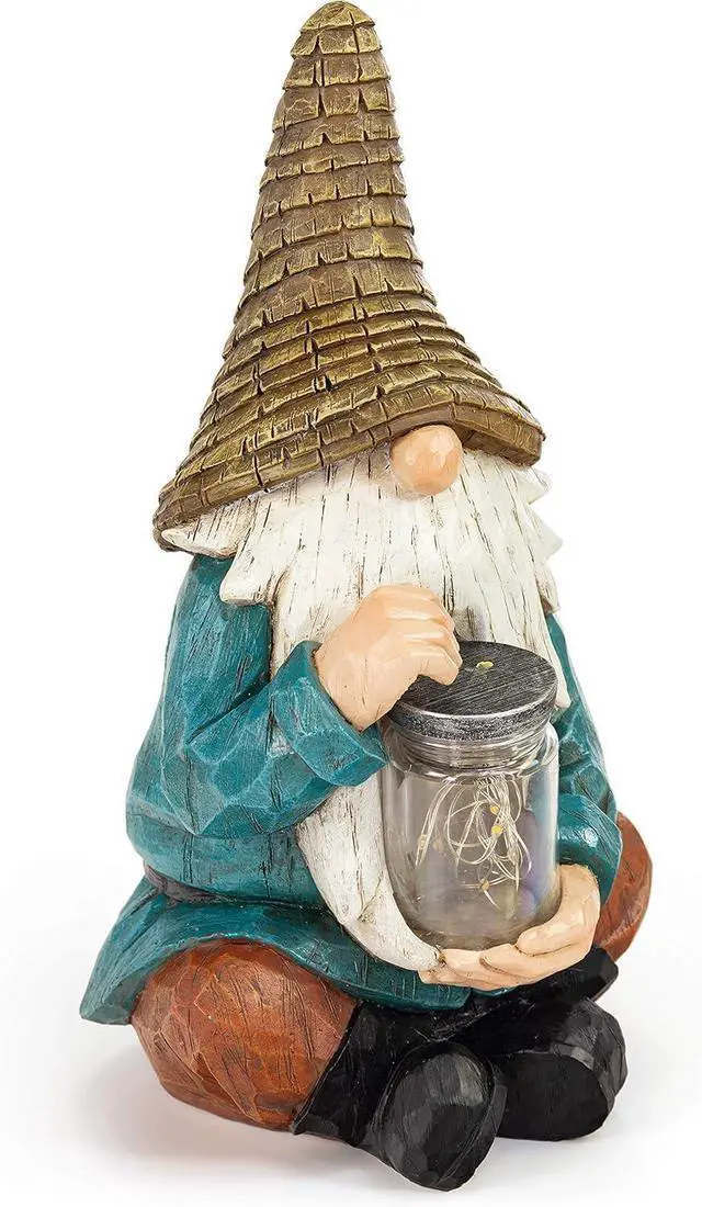 Alt view image 6 of 6 - VP Home Firefly Jar Gnomes - Outdoor Garden Gnome with Solar Light - Durable Garden Decorations for Yard, Lawn, Patio - 10.5H x 7W x 5.5D - Weather-Resistant Gnome Statue