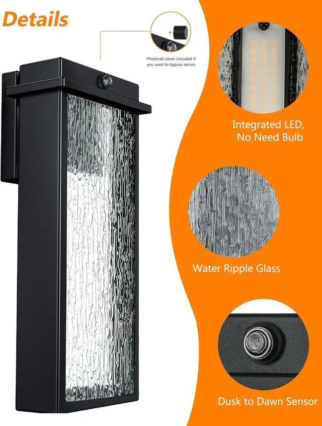 Alt view image 4 of 7 - PARTPHONER Outdoor Light Fixture Wall Light, Dusk to Dawn Outdoor Lighting Anti-Rust Wall Lantern Outside Wall Sconce, Integrated LED Porch Light for Garage Patio Doorway