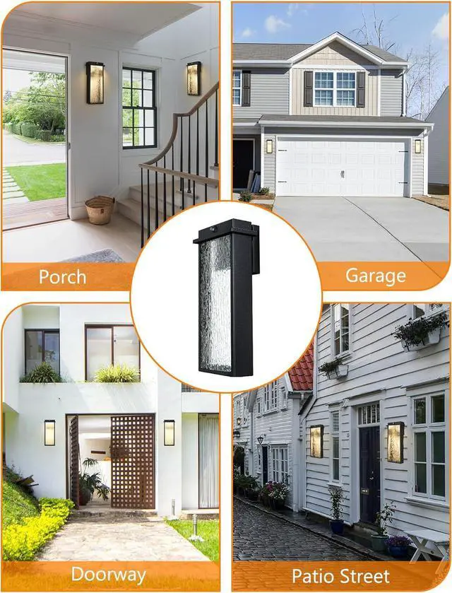 Alt view image 7 of 7 - PARTPHONER Outdoor Light Fixture Wall Light, Dusk to Dawn Outdoor Lighting Anti-Rust Wall Lantern Outside Wall Sconce, Integrated LED Porch Light for Garage Patio Doorway