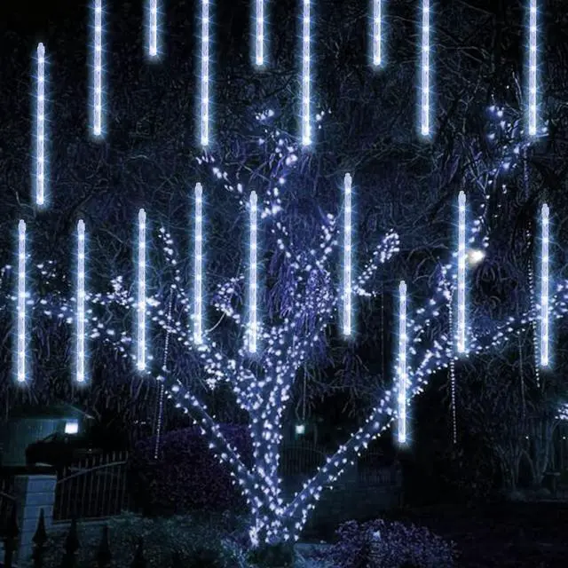 Alt view image 7 of 7 - TW SHINE Christmas Meteor Shower Lights Outdoor, 864 LED 12" 24 Tubes Waterproof Snow Falling Rain Icicle Xmas Lights Decorations, White