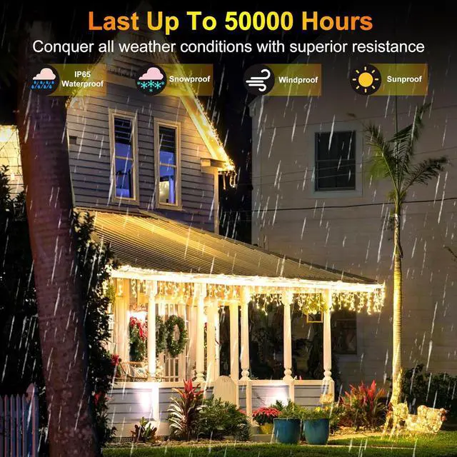 Alt view image 3 of 6 - 1620 LED Christmas Outdoor Lights with 360 Drops, 164ft Hanging Curtain Lights with 8 Modes Timer & Memory, Waterproof Christmas Fairy Lighs for House Roof Holiday Wedding Christmas Decor (Warm White)