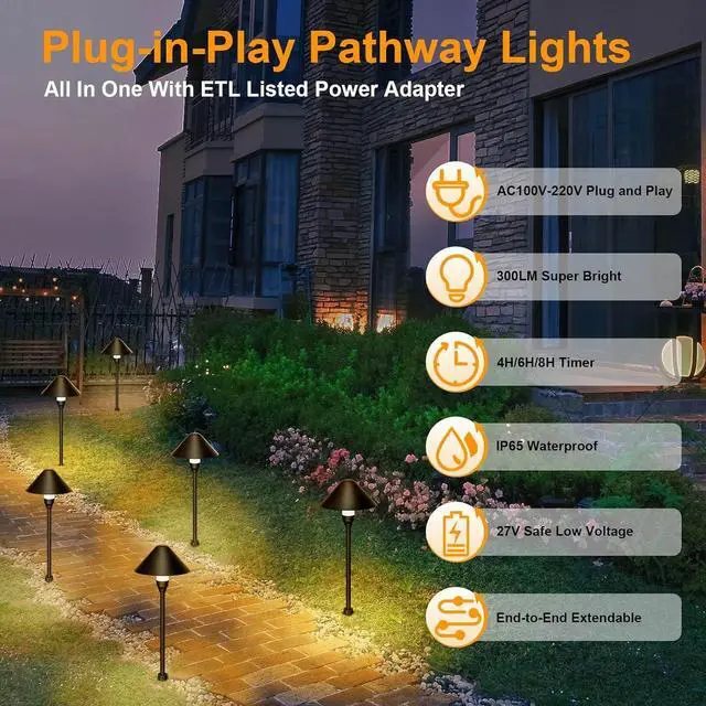 Alt view image 2 of 7 - Low Voltage Pathway Lights with Timer, 4H/6H/8H Auto On/Off Low Voltage Landscape Lighting 3000K Waterproof Landscape Path Lights for Flower Bed Backyard Walkway Driveway, Set of 6