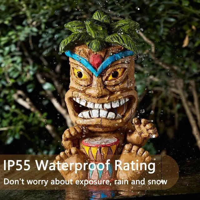 Alt view image 5 of 7 - Outdoor Tiki Statue Decoration-Solar Power Light Tiki Garden Statues-Tiki Bar Decor Totem Pole Waterproof Figurines for Garden,Patio,Balcony,Yard,Lawn Ornament,10.43 Inch Tall
