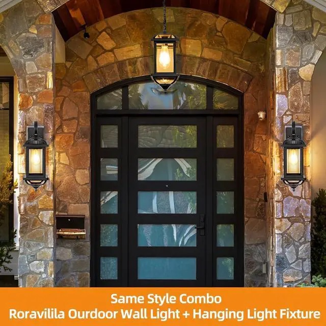 Alt view image 5 of 7 - Large Outdoor Pendant Light Fixture Ceiling 16 Inch, Anti-Rust Aluminum Outdoor Chandelier for Porch with IP65 Waterproof Clear Glass Exterior Ceiling Mount Hanging Light, Matte Black