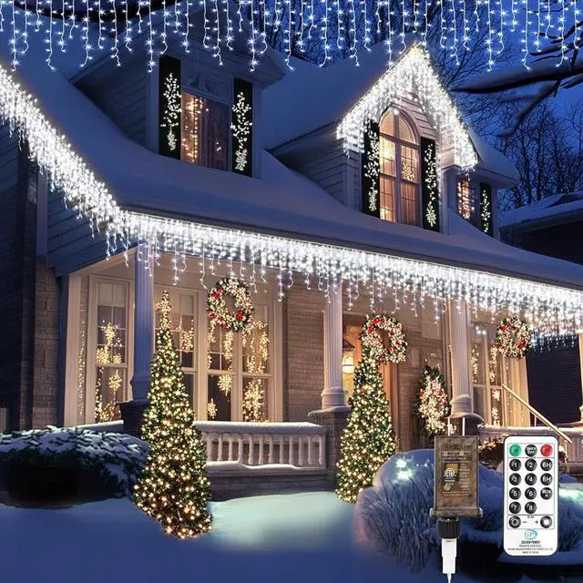 Main image of Icicle Christmas Lights Outdoor,520 LED 49.2FT 8 Modes with 80 Drops Cool White Icicle Lights,Remote Control Outdoor Indoor Fairy String Lights for Christmas Party,Holiday Decorations