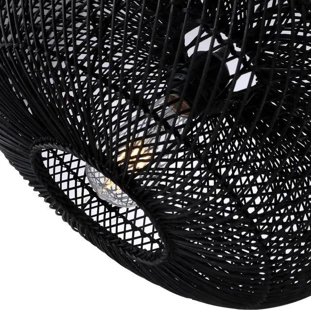 Alt view image 7 of 7 - Rattan Pendant Light 15.75" 1-Light Hand-Woven Bamboo Rattan Hanging Lamp Large Globe Wicker Chandelier Modern Bohemian Adjustable Pendant Lamp for Kitchen Island Farmhouse Outdoor Porch Black.