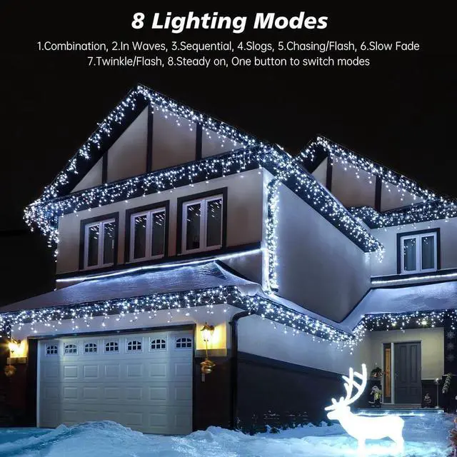 Alt view image 3 of 7 - Icicle Christmas Lights Outdoor,520 LED 49.2FT 8 Modes with 80 Drops Cool White Icicle Lights,Remote Control Outdoor Indoor Fairy String Lights for Christmas Party,Holiday Decorations