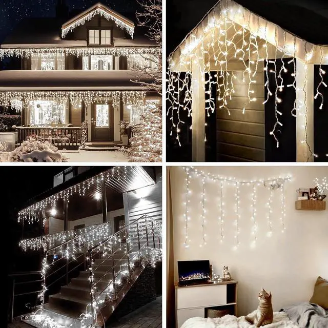 Alt view image 7 of 7 - Icicle Christmas Lights Outdoor,520 LED 49.2FT 8 Modes with 80 Drops Cool White Icicle Lights,Remote Control Outdoor Indoor Fairy String Lights for Christmas Party,Holiday Decorations