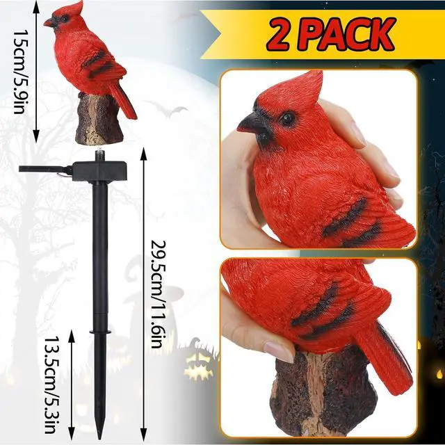 Alt view image 3 of 6 - Cardinal Solar Lights Cardinal Outdoor Decor Red Bird Solar Light Bird Figurine Garden Stake for Pathway Garden Lawn Yard Gifts for Mothers Day Cemetery Decoration