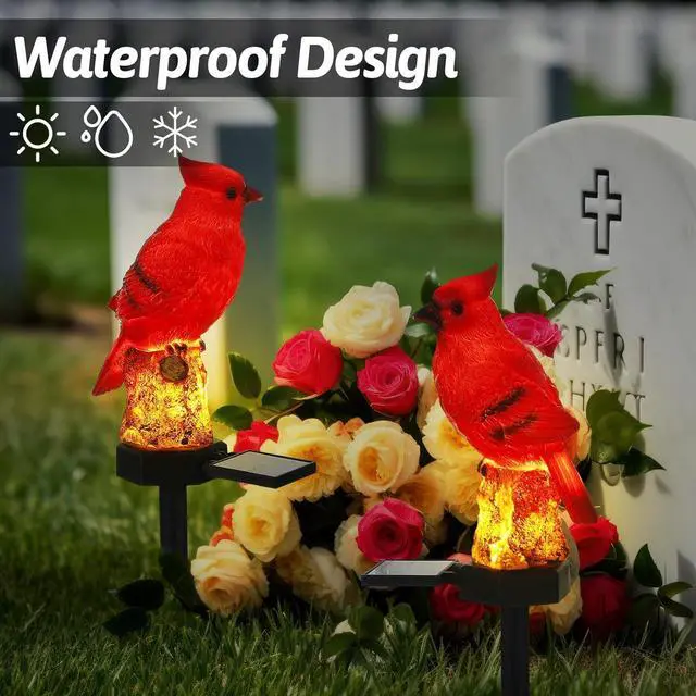 Alt view image 5 of 6 - Cardinal Solar Lights Cardinal Outdoor Decor Red Bird Solar Light Bird Figurine Garden Stake for Pathway Garden Lawn Yard Gifts for Mothers Day Cemetery Decoration