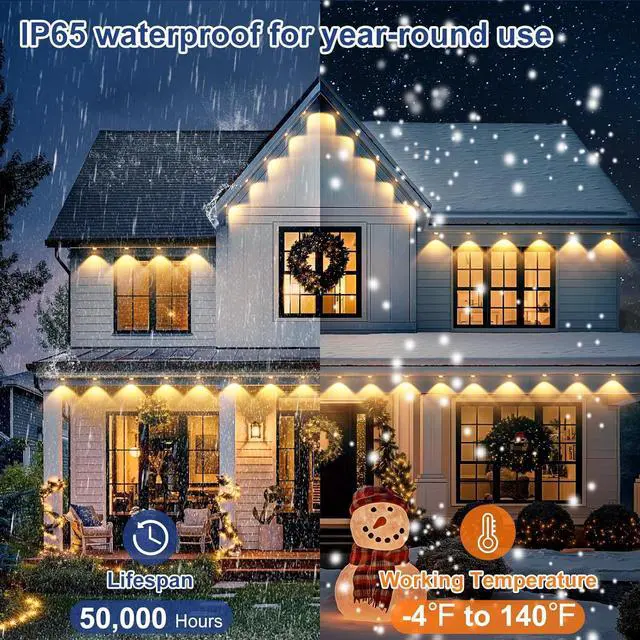 Alt view image 5 of 7 - Brightever Permanent Outdoor Lights, Upgraded Warm White Outdoor Light 100FT with 72 LED Lighting, IP65 Waterproof Eaves Lights for Daily, Garden, TV Backlights, Christmas Decor, Dimmable