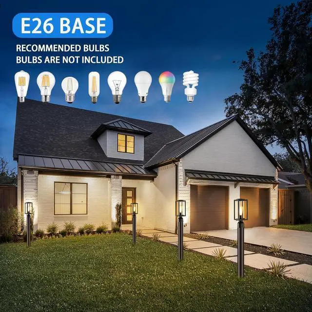 Alt view image 5 of 7 - 13'' Outdoor Post Lights Lamp Post Light Fixture 2 Packs, Modern Black Exterior Post Lantern Fixture with Tempered Glass, Anti-Rust Light Posts for Outside for Driveway Patio Garden Pathway