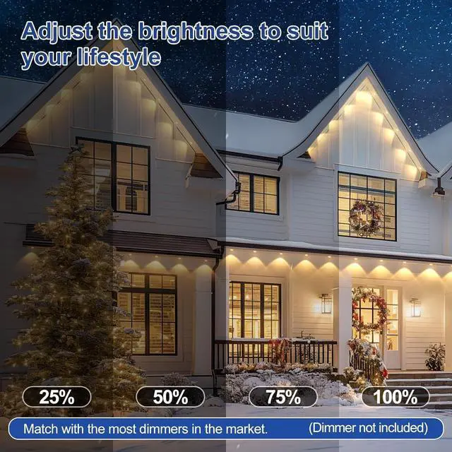 Alt view image 6 of 7 - Brightever Permanent Outdoor Lights, Upgraded Warm White Outdoor Light 100FT with 72 LED Lighting, IP65 Waterproof Eaves Lights for Daily, Garden, TV Backlights, Christmas Decor, Dimmable