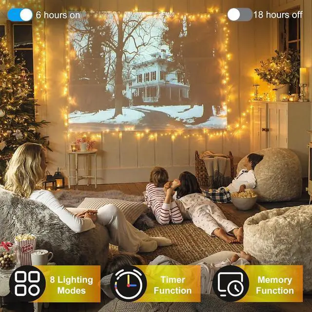 Alt view image 3 of 6 - 2 Pack Total 200FT 600 LED Christmas String Lights, Warm White Fairy Tree Lights Connectable, 8 Modes & Timer Indoor Outdoor String Lights for Bedroom Tree Yard Door Wedding Xmas Classroom Decor