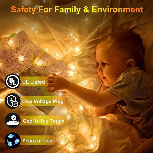 Alt view image 4 of 6 - 2 Pack Total 200FT 600 LED Christmas String Lights, Warm White Fairy Tree Lights Connectable, 8 Modes & Timer Indoor Outdoor String Lights for Bedroom Tree Yard Door Wedding Xmas Classroom Decor