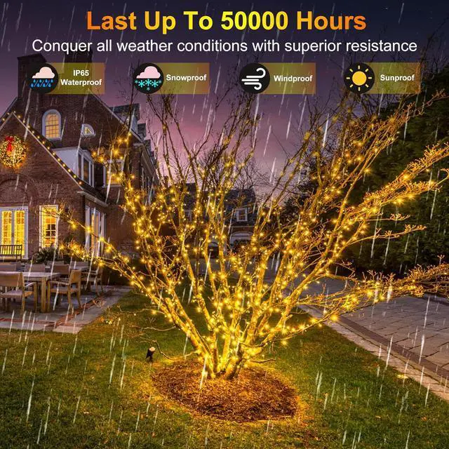 Alt view image 5 of 6 - 2 Pack Total 200FT 600 LED Christmas String Lights, Warm White Fairy Tree Lights Connectable, 8 Modes & Timer Indoor Outdoor String Lights for Bedroom Tree Yard Door Wedding Xmas Classroom Decor