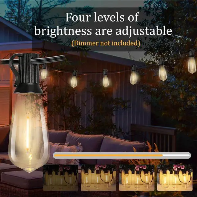 Alt view image 5 of 7 - 20FT LED Outdoor String Lights,Edison Lights Outdoor String with 22 Shatterproof ST40 Vintage Edison Bulbs,Outside Lights Waterproof for Outside Backyard Porch,Garden,Black