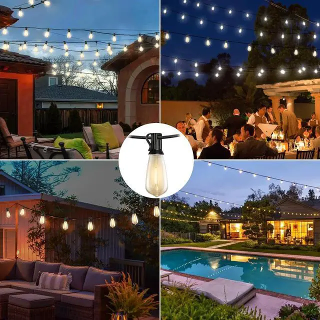 Alt view image 6 of 7 - 20FT LED Outdoor String Lights,Edison Lights Outdoor String with 22 Shatterproof ST40 Vintage Edison Bulbs,Outside Lights Waterproof for Outside Backyard Porch,Garden,Black