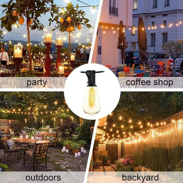 Alt view image 7 of 7 - 20FT LED Outdoor String Lights,Edison Lights Outdoor String with 22 Shatterproof ST40 Vintage Edison Bulbs,Outside Lights Waterproof for Outside Backyard Porch,Garden,Black