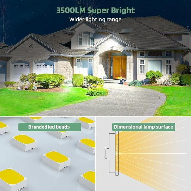 Alt view image 2 of 7 - GLORIOUS-LITE LED Security Lights Motion Sensor Outdoor Lights, 35W 3500LM Hardwired Led Flood Light Outdoor with 3 Adjustable Head, 5500K, IP65 Waterproof for Porch Garage Yard (Not Solar, Brown)