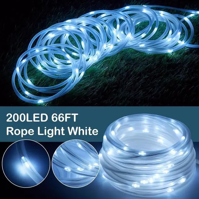 Alt view image 3 of 7 - IMAGE 8 Modes Solar Rope Lights Outdoor String Lights 78.7Foot 20M Waterproof 200LED for Indoor Outdoor Garden Party Patio Lawn Decor White Color