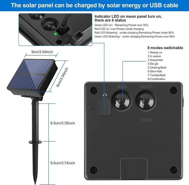 Alt view image 6 of 7 - IMAGE 8 Modes Solar Rope Lights Outdoor String Lights 78.7Foot 20M Waterproof 200LED for Indoor Outdoor Garden Party Patio Lawn Decor White Color