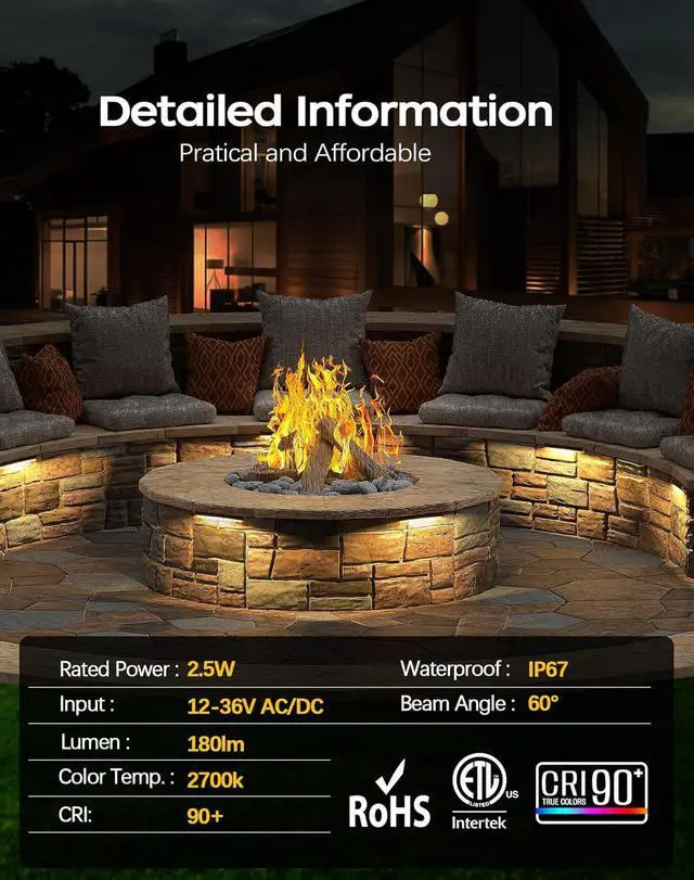 Alt view image 3 of 7 - 10 Pack 7 Inch Landscape Lighting, 2.5W Hardscape Step Lights 12V-36V AC/DC, Low Voltage Outdoor Step Lights, Retaining Wall Lights, IP67 Waterproof Pavers Lights 2700K