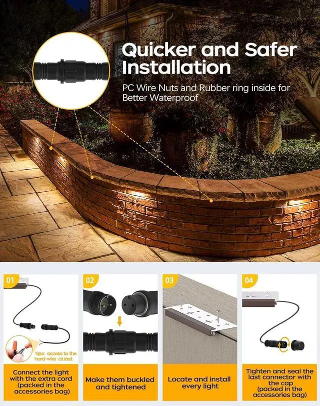 Alt view image 4 of 7 - 10 Pack 7 Inch Landscape Lighting, 2.5W Hardscape Step Lights 12V-36V AC/DC, Low Voltage Outdoor Step Lights, Retaining Wall Lights, IP67 Waterproof Pavers Lights 2700K