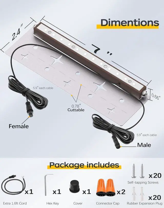 Alt view image 6 of 7 - 10 Pack 7 Inch Landscape Lighting, 2.5W Hardscape Step Lights 12V-36V AC/DC, Low Voltage Outdoor Step Lights, Retaining Wall Lights, IP67 Waterproof Pavers Lights 2700K