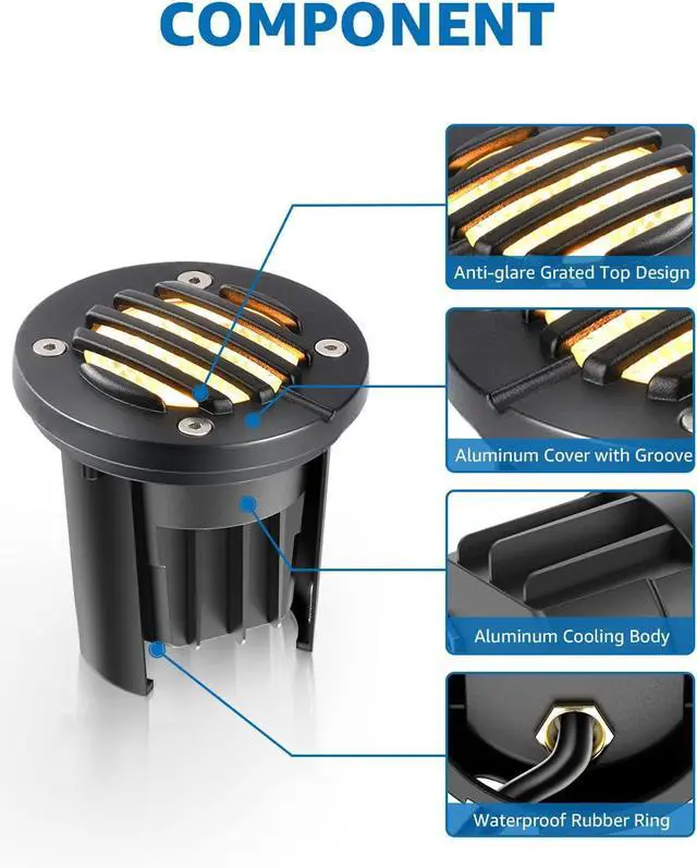 Alt view image 4 of 7 - SUNVIE 12W Low Voltage Landscape Lighting Anti-Glare LED Well Lights(Grated Top) 12V-24V Waterproof Outdoor In-Ground Lights 3000K Landscape Lighting for Garden Yard Pathway 6 Pack with Connectors