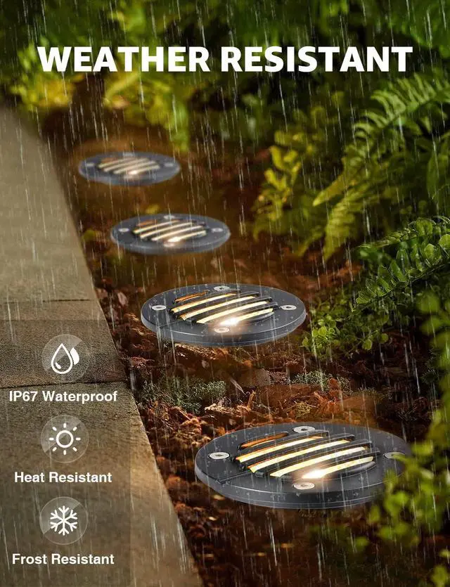 Alt view image 5 of 7 - SUNVIE 12W Low Voltage Landscape Lighting Anti-Glare LED Well Lights(Grated Top) 12V-24V Waterproof Outdoor In-Ground Lights 3000K Landscape Lighting for Garden Yard Pathway 6 Pack with Connectors