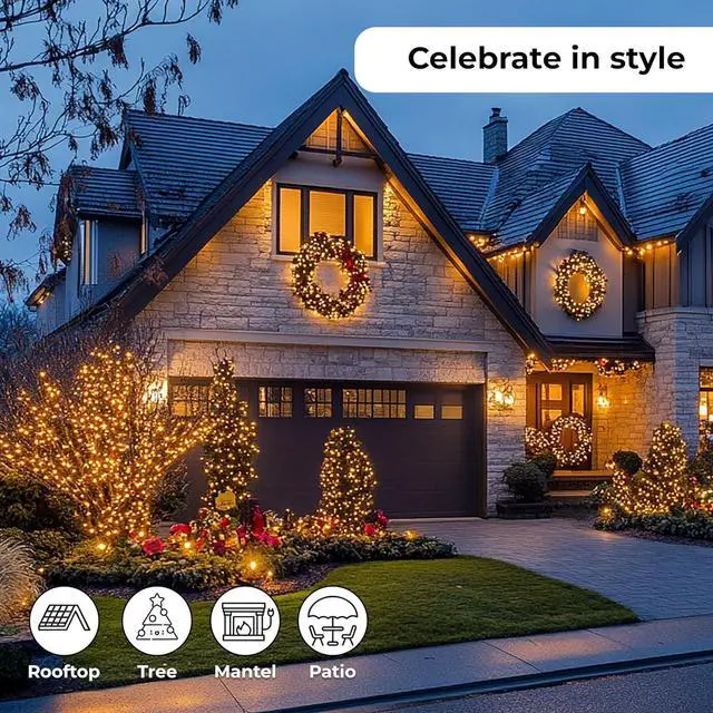 Alt view image 2 of 7 - Christmas LED Lights 100 Warm White String Lights for Indoor and Outdoor Decorative Use, Holiday and Tree Decor, Patio Hanging Lighting Decorations, Green Wire, 26.9 Ft, UL Certified