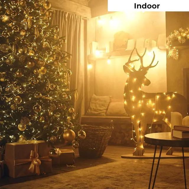 Alt view image 3 of 7 - Christmas LED Lights 100 Warm White String Lights for Indoor and Outdoor Decorative Use, Holiday and Tree Decor, Patio Hanging Lighting Decorations, Green Wire, 26.9 Ft, UL Certified