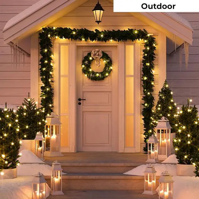 Alt view image 4 of 7 - Christmas LED Lights 100 Warm White String Lights for Indoor and Outdoor Decorative Use, Holiday and Tree Decor, Patio Hanging Lighting Decorations, Green Wire, 26.9 Ft, UL Certified