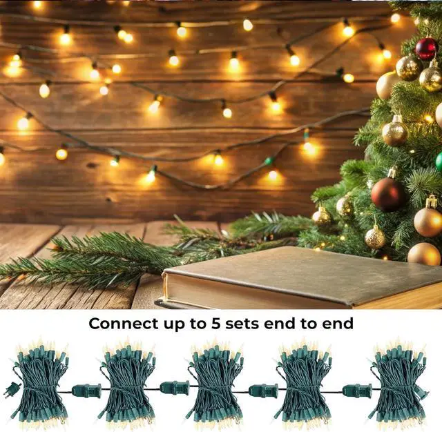 Alt view image 6 of 7 - Christmas LED Lights 100 Warm White String Lights for Indoor and Outdoor Decorative Use, Holiday and Tree Decor, Patio Hanging Lighting Decorations, Green Wire, 26.9 Ft, UL Certified