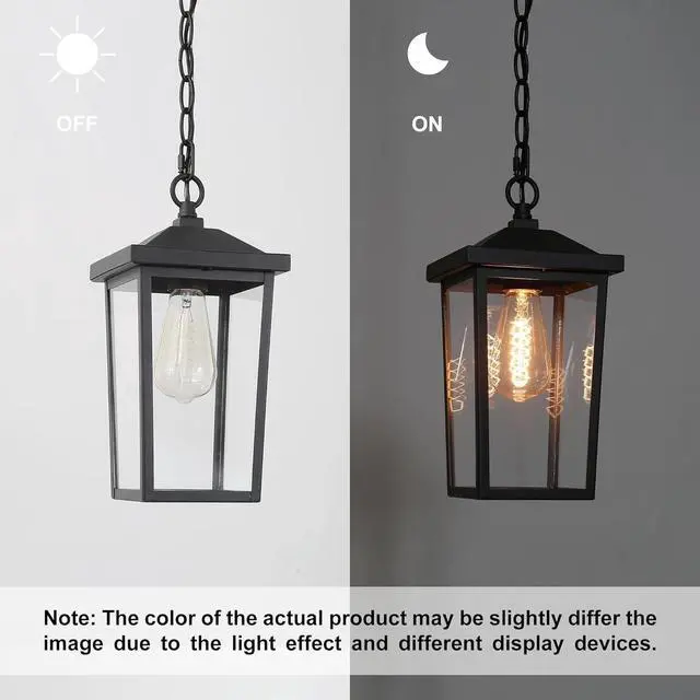 Alt view image 4 of 7 - Outdoor Pendant Light Fixture, Farmhouse Exterior Anti-Rust Hanging Lights with Adjustable Chain, Black Ceiling Outdoor Light with Clear Glass, Hanging Lantern for Front Door, Entry, Porch, and Gazebo