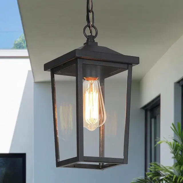 Main image of Outdoor Pendant Light Fixture, Farmhouse Exterior Anti-Rust Hanging Lights with Adjustable Chain, Black Ceiling Outdoor Light with Clear Glass, Hanging Lantern for Front Door, Entry, Porch, and Gazebo