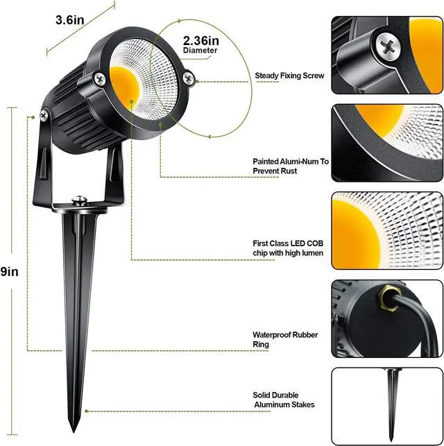 Alt view image 2 of 7 - 5W Low Voltage Landscape Lights Outdoor 12V AC/DC LED Landscape Lighting 3000K Warm White Waterproof Garden Spotlights 500LM COB Landscape Pathway Lights for Yard,Tree (8Pack with Connectors)