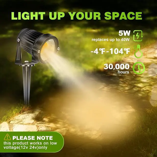 Alt view image 5 of 7 - 5W Low Voltage Landscape Lights Outdoor 12V AC/DC LED Landscape Lighting 3000K Warm White Waterproof Garden Spotlights 500LM COB Landscape Pathway Lights for Yard,Tree (8Pack with Connectors)