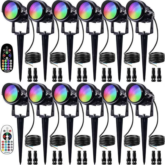 Main image of SUNVIE RGB Halloween Low Voltage Landscape Lights Color Changing 12W LED Landscape Lighting Outdoor Waterproof Remote Control for Garden Pathway Christmas Decorative Lighting, 12 Pack with Connector