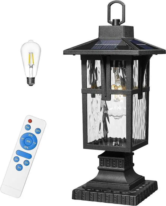 Main image of Solar Post Lights Outdoor, HWH Exterior Lamp Post Light Fixture Waterproof Pier Mount Light with Water Ripple Glass Patio Garden, 5HX62P-ML SL BK