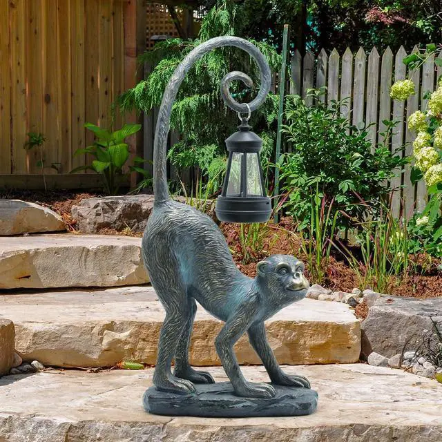 Alt view image 2 of 6 - Resin Monkey Statue with Solar Light - Whimsical Garden Decor, Good Luck Gifts for Women,Outdoor Statues Yard Decor for Patio,Porch,Home - Unique Housewarming Gifts
