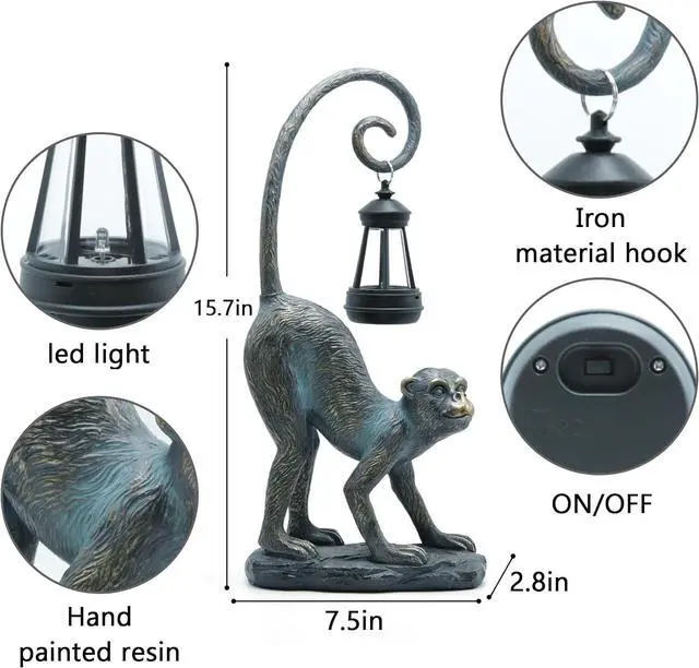 Alt view image 3 of 6 - Resin Monkey Statue with Solar Light - Whimsical Garden Decor, Good Luck Gifts for Women,Outdoor Statues Yard Decor for Patio,Porch,Home - Unique Housewarming Gifts