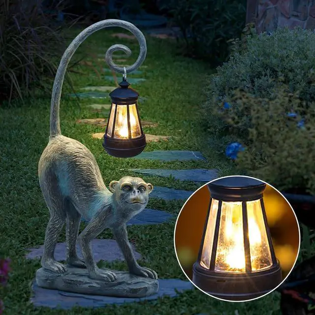 Alt view image 4 of 6 - Resin Monkey Statue with Solar Light - Whimsical Garden Decor, Good Luck Gifts for Women,Outdoor Statues Yard Decor for Patio,Porch,Home - Unique Housewarming Gifts