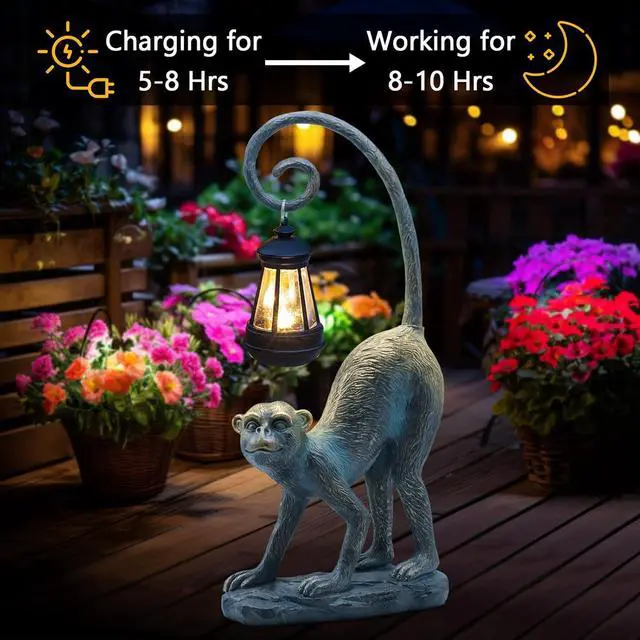 Alt view image 6 of 6 - Resin Monkey Statue with Solar Light - Whimsical Garden Decor, Good Luck Gifts for Women,Outdoor Statues Yard Decor for Patio,Porch,Home - Unique Housewarming Gifts