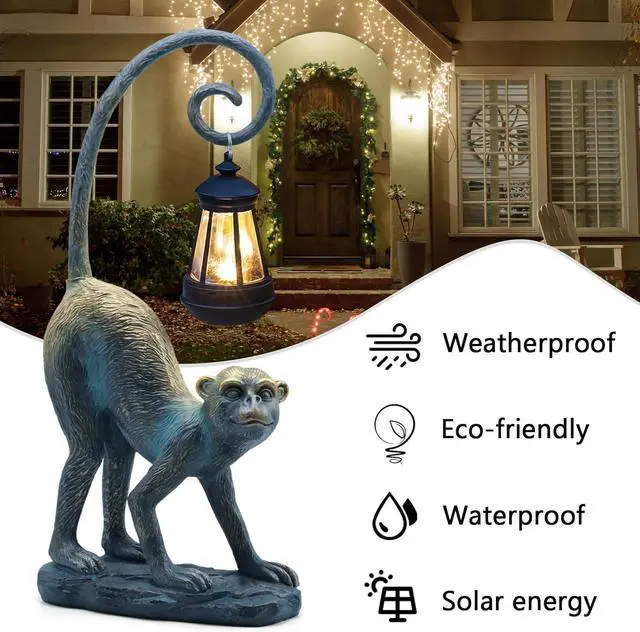 Alt view image 5 of 6 - Resin Monkey Statue with Solar Light - Whimsical Garden Decor, Good Luck Gifts for Women,Outdoor Statues Yard Decor for Patio,Porch,Home - Unique Housewarming Gifts
